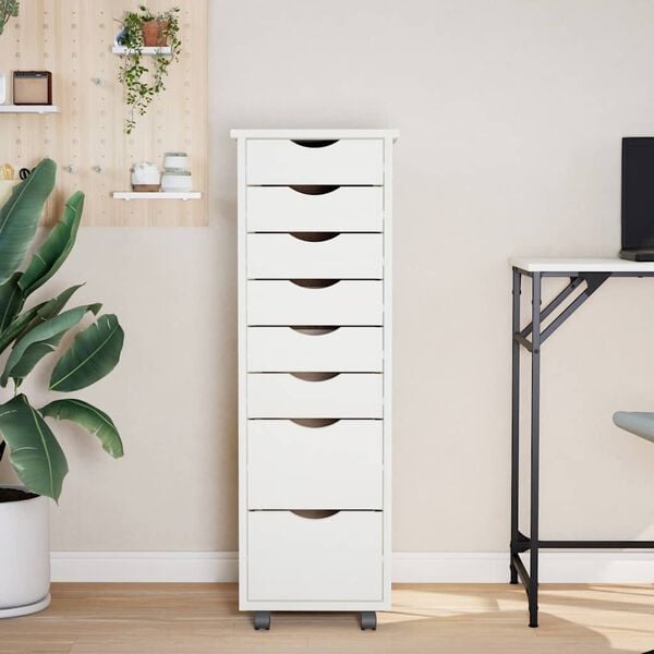 vidaXL Rolling Cabinet with Drawers MOSS White Solid Wood Pine