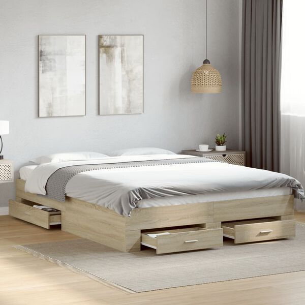 vidaXL Bed Frame with Drawers without Mattress Sonoma Oak 160x200 cm