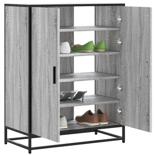 vidaXL Shoe Cabinet Grey Sonoma 75x38x97.5 cm Engineered Wood and Metal