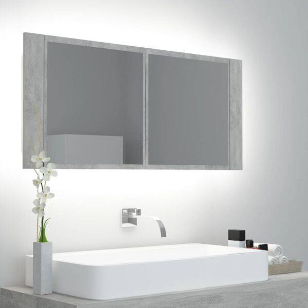 vidaXL LED Bathroom Mirror Cabinet Concrete Grey 100x12x45 cm Acrylic