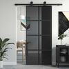 vidaXL Sliding Door Black 90x205 cm Tempered Glass and Aluminium