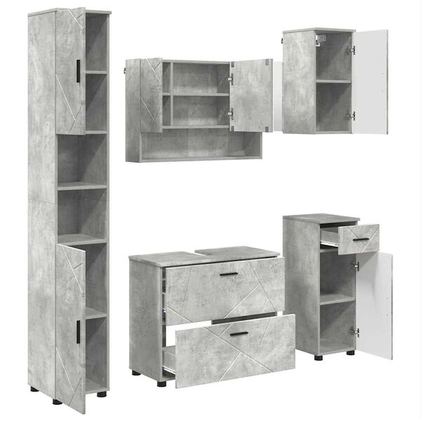 vidaXL Bathroom Furniture Set with Drawer 5 pcs Concrete Grey