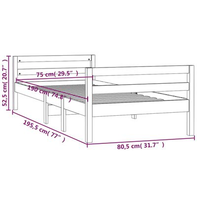 vidaXL Bed Frame Grey 75x190 cm Small Single Solid Wood Pine