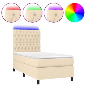 vidaXL Box Spring Bed with Mattress&LED Cream 80x200 cm Fabric