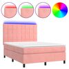 vidaXL Box Spring Bed with Mattress&LED Pink 140x190 cm Velvet