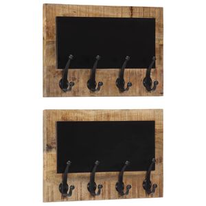 vidaXL Wall-mounted Coat Racks with 4 Hooks 2 pcs Solid Wood Mango