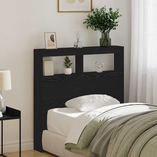 vidaXL Headboard Cabinet with LED Black Oak 100x17x102 cm