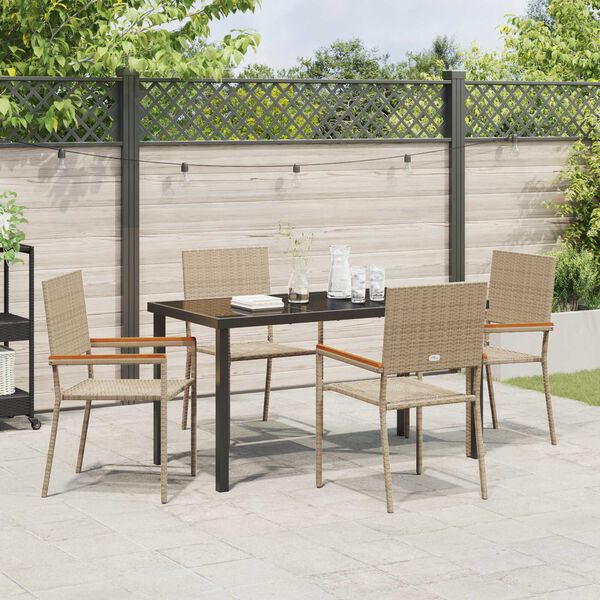 vidaXL Garden Dining Set with Cushion 5 pcs Beige Poly Rattan