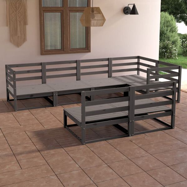 vidaXL 7 Piece Garden Lounge Set Grey Solid Pinewood
