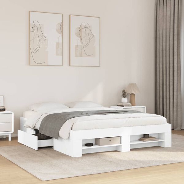 vidaXL Bed Frame without Mattress White 150x200 cm King Size Engineered Wood