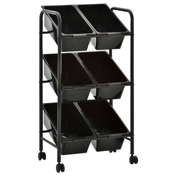 vidaXL 6-Basket Toy Storage Trolley Black Plastic