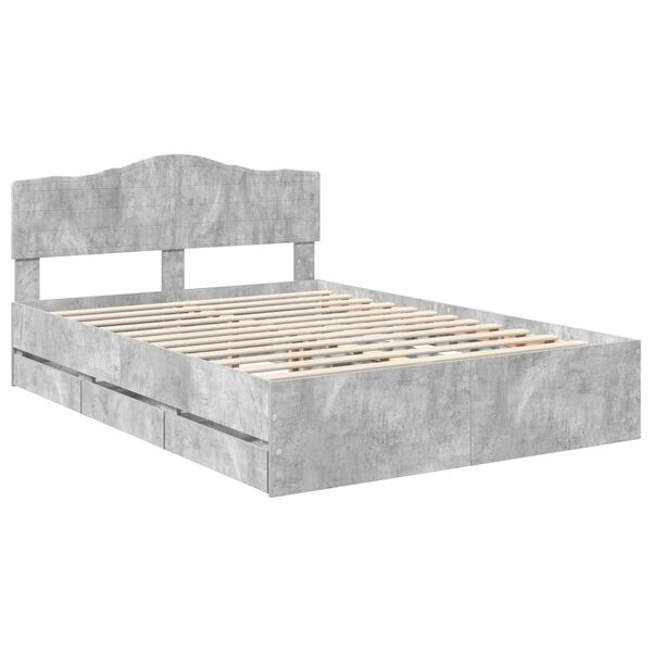 vidaXL Bed Frame with Drawer Concrete Grey 150 x 200 cm Engineer Wood