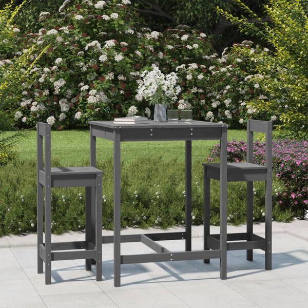 vidaXL 3 Piece Garden Bar Set Grey Solid Wood Pine