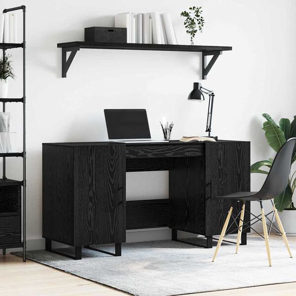 vidaXL Desk with Shelf Black oak 140 x 50 x 75 cm Engineered wood
