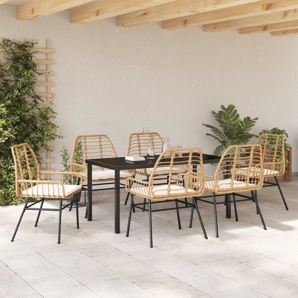 vidaXL Garden Dining Set 7 pcs Brown Poly Rattan