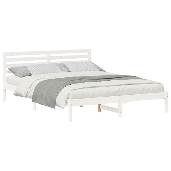 vidaXL Bed Frame with Headboard White 160 x 220 cm Solid Pine Wood