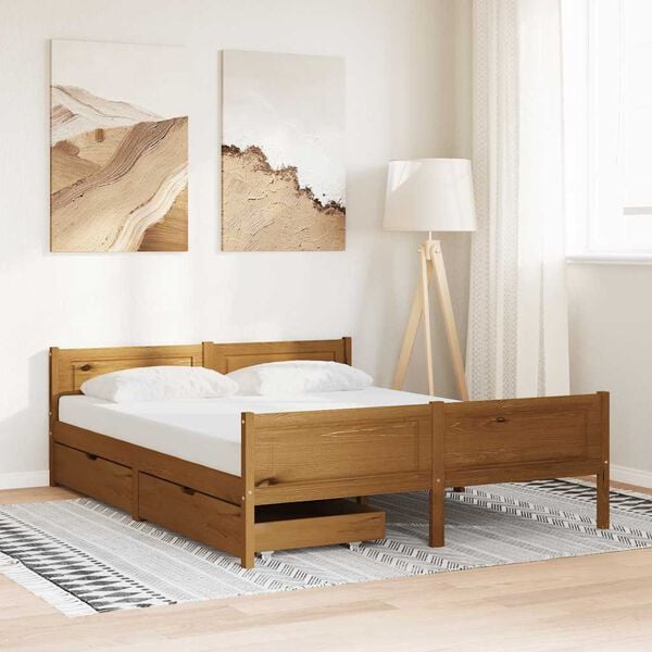 vidaXL Bed Frame without Mattress Honey Brown Solid Wood 160x200 cm (322114+321987)