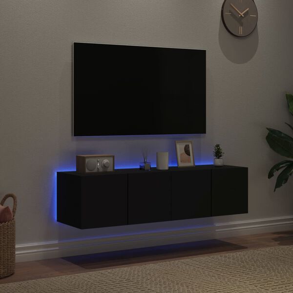 vidaXL TV Wall Cabinets with LED Lights 2 pcs Black 60x35x31 cm