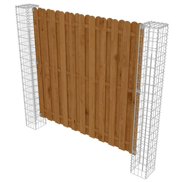 vidaXL Garden Fence Panel with Gabion Posts Pinewood 180x180 cm