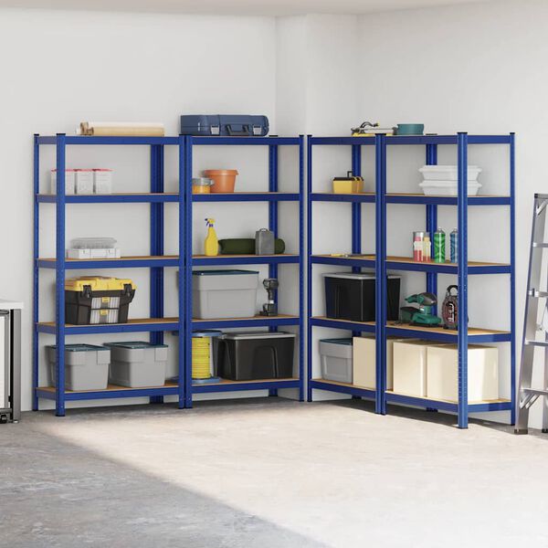 vidaXL 5-Layer Storage Shelves 4 pcs Blue Steel&Engineered Wood