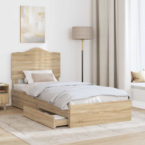 vidaXL Storage Bed with Drawer Sonoma Oak 100 x 200 cm Engineered Wood