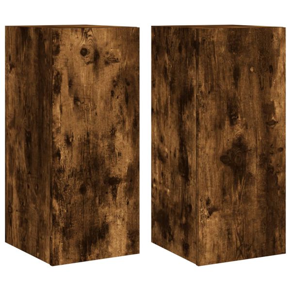 vidaXL TV Wall Cabinets with LED Lights 2 pcs Smoked Oak 30.5x35x70 cm