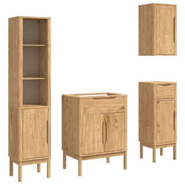 vidaXL Bathroom Furniture Set FLORO 4 pcs Wax Brown Solid Pine Wood