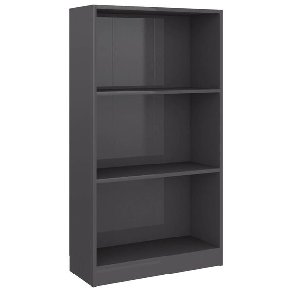 vidaXL 3-Tier Book Cabinet High Gloss Grey 60x24x109 cm Engineered Wood