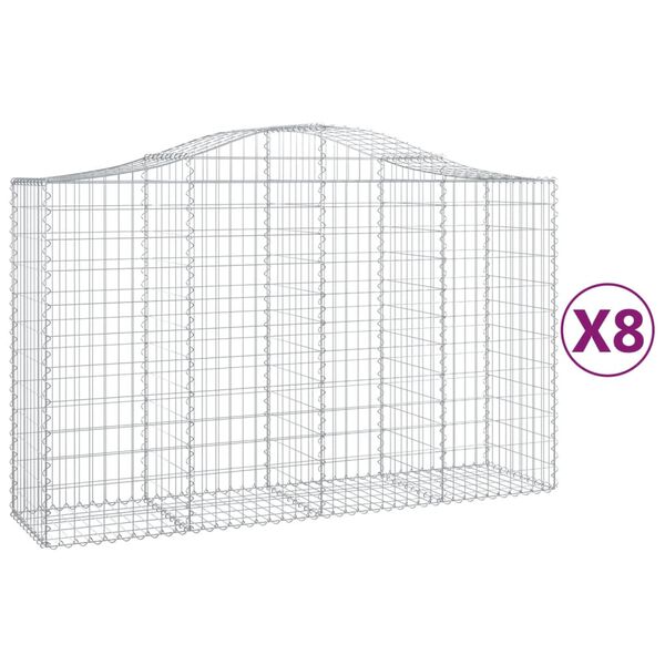 vidaXL Arched Gabion Baskets 8 pcs 200x50x120/140 cm Galvanised Iron