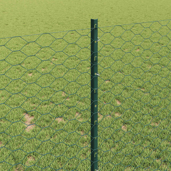 vidaXL Fence with Post Green 1 x 50 m Steel and PVC