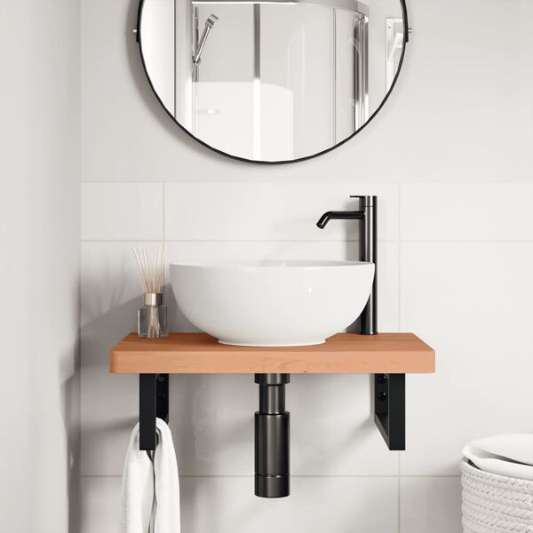vidaXL Basin Shelf Wall Mounted Steel and Solid Wood Beech