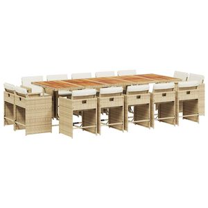 vidaXL 15 Piece Garden Dining Set with Cushions Beige Poly Rattan