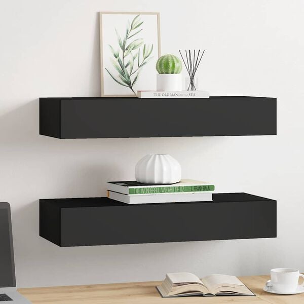 vidaXL Wall-mounted Drawer Shelves 2 pcs Black 60x23.5x10cm MDF