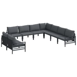 vidaXL Garden Sofa Set with Cushion 9 pcs Black Steel