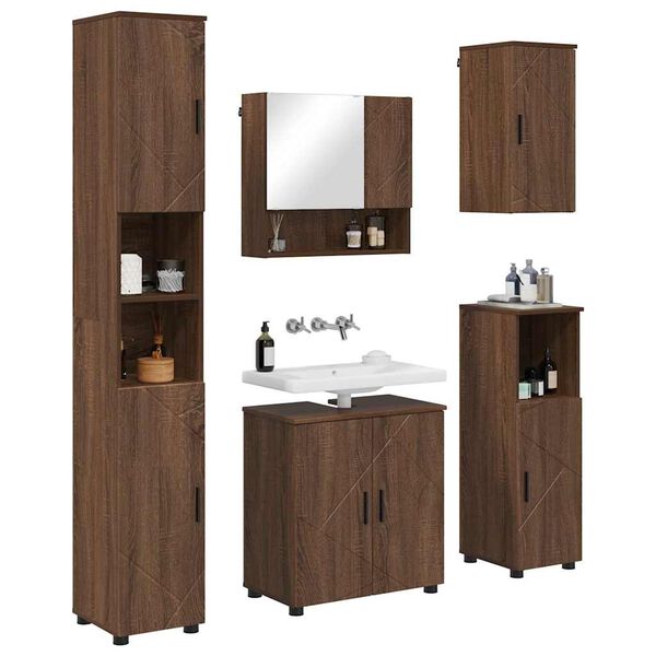 vidaXL Bathroom Furniture Set 5 pcs Brown Oak Engineered wood & Metal