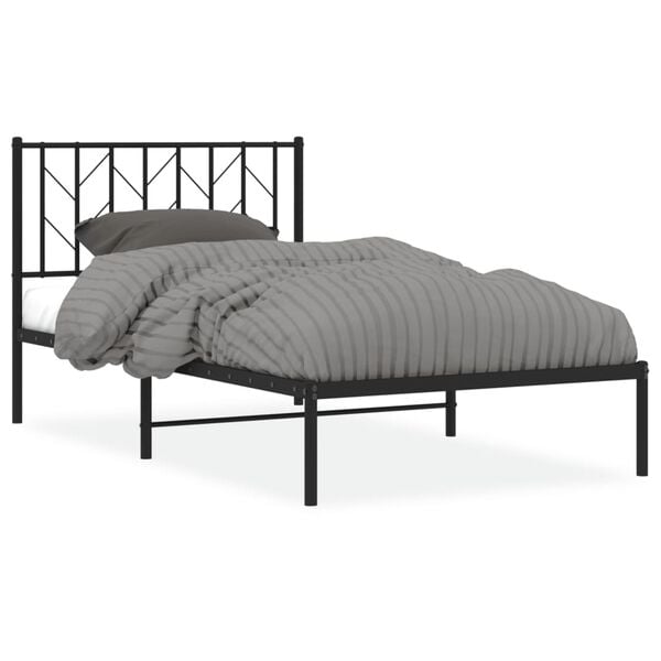 vidaXL Metal Bed Frame without Mattress with Headboard Black 100x190cm