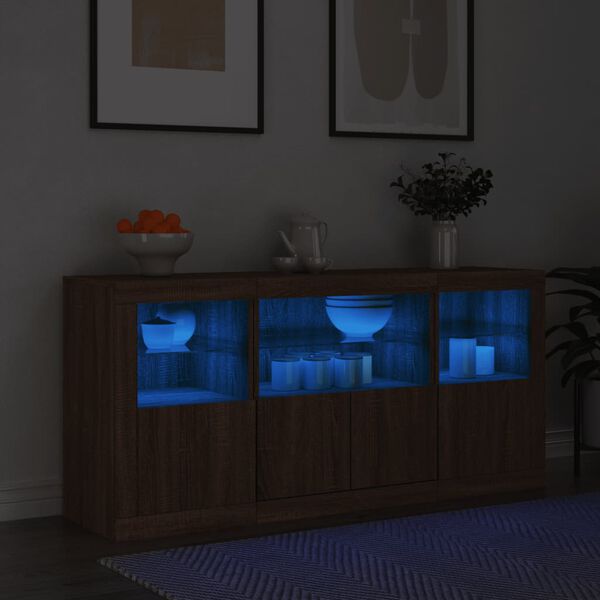 vidaXL Sideboard with LED Lights Brown Oak 142.5x37x67 cm