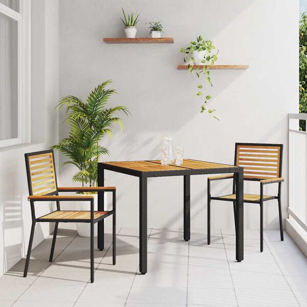 vidaXL Garden Dining Set 3 pcs Black 90 x 90 x 75 cm Poly Rattan