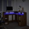 vidaXL Desk with LED Lights Artisian Oak 130x130x91 cm Engineered Wood