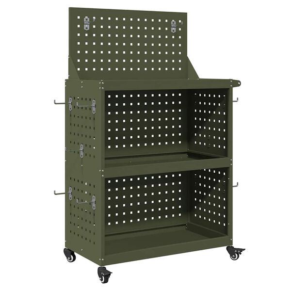 vidaXL Tool Trolley Olive green 65 x 35 x 111 cm Cold-rolded steel
