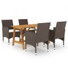 vidaXL 5 Piece Garden Dining Set with Cushions Brown