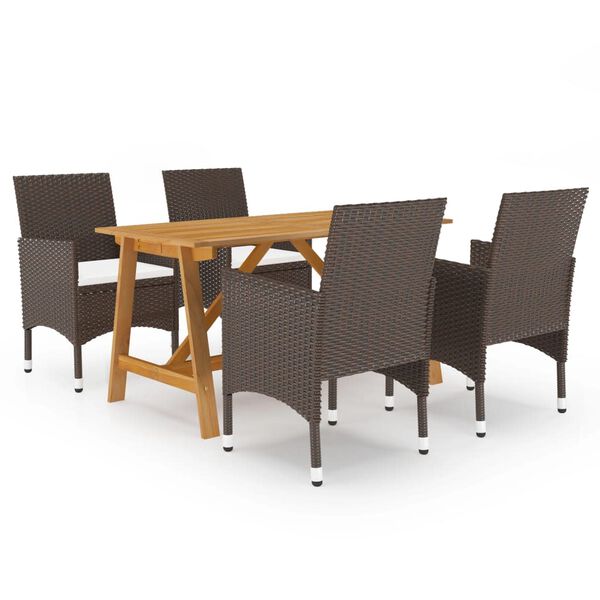 vidaXL 5 Piece Garden Dining Set with Cushions Brown