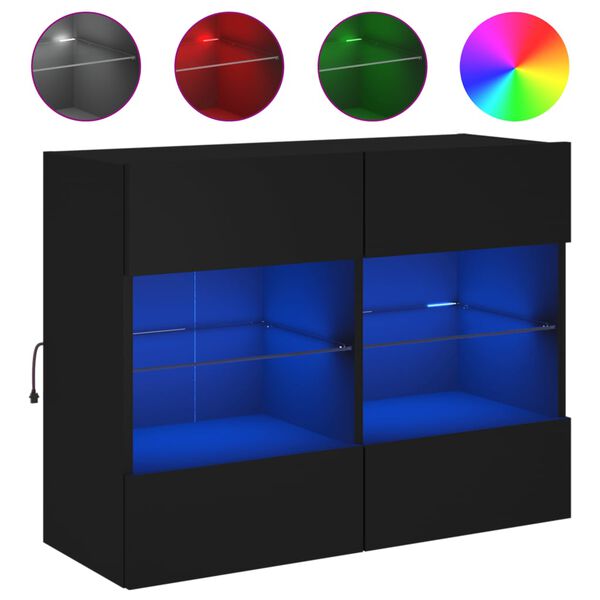 vidaXL TV Wall Cabinet with LED Lights Black 78.5x30x60.5 cm