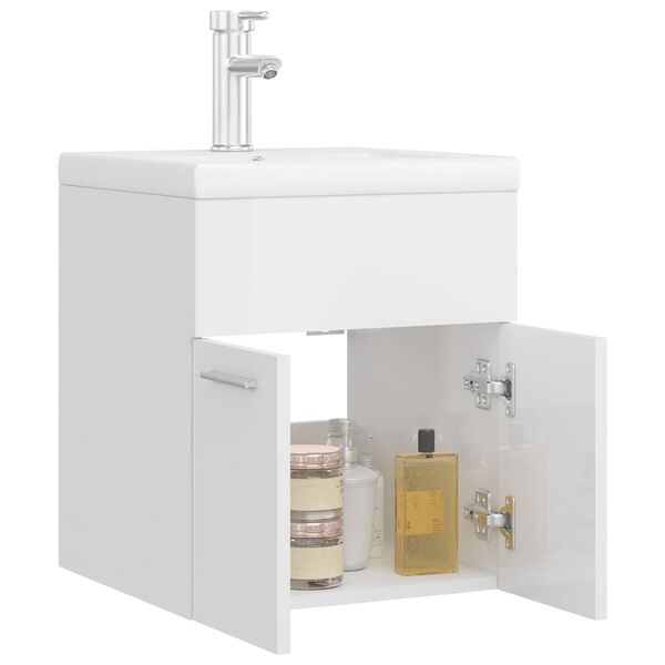 vidaXL Sink Cabinet with Built-in Basin High Gloss White Engineered Wood