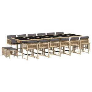 vidaXL 17 Piece Garden Dining Set with Cushions Mix Beige Poly Rattan