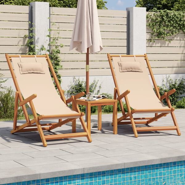 vidaXL Folding Beach Chairs 2 pcs Beige Fabric and Solid Wood