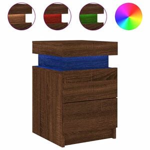 vidaXL Bedside Cabinet with LED Lights Brown Oak 35x39x55 cm
