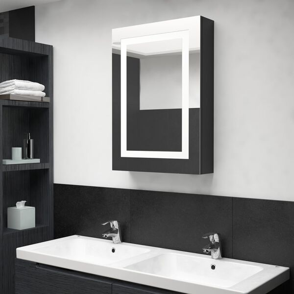 vidaXL LED Bathroom Mirror Cabinet Shining Black 50x13x70 cm