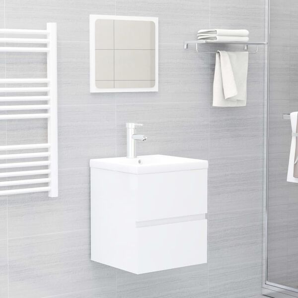 vidaXL Bathroom Furniture Set High Gloss White Engineered Wood