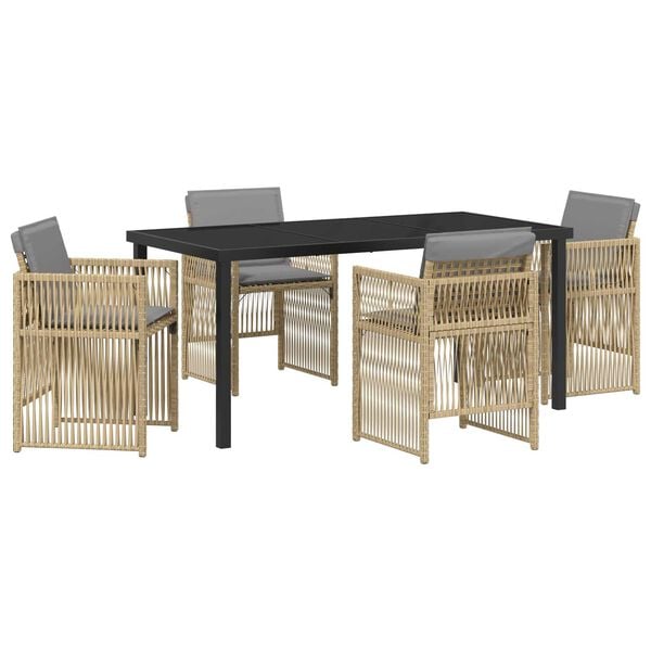 vidaXL Garden Dining Set 5 pcs Beige Powder-Coated Steel